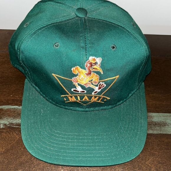Miami Hurricanes vintage Green Sebastian The Ibis U baseball Snapback cap hat - Picture 1 of 5